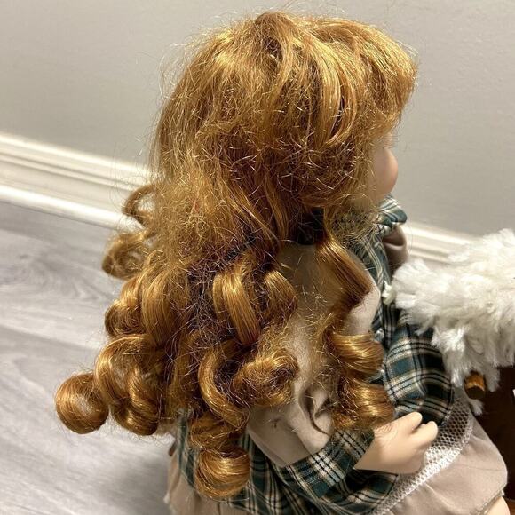 Vintage Porcelain Doll on A Wooden Horse Rocker - Picture 5 of 10